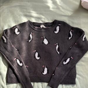 Charming Penguin Patterned Sweater in Black